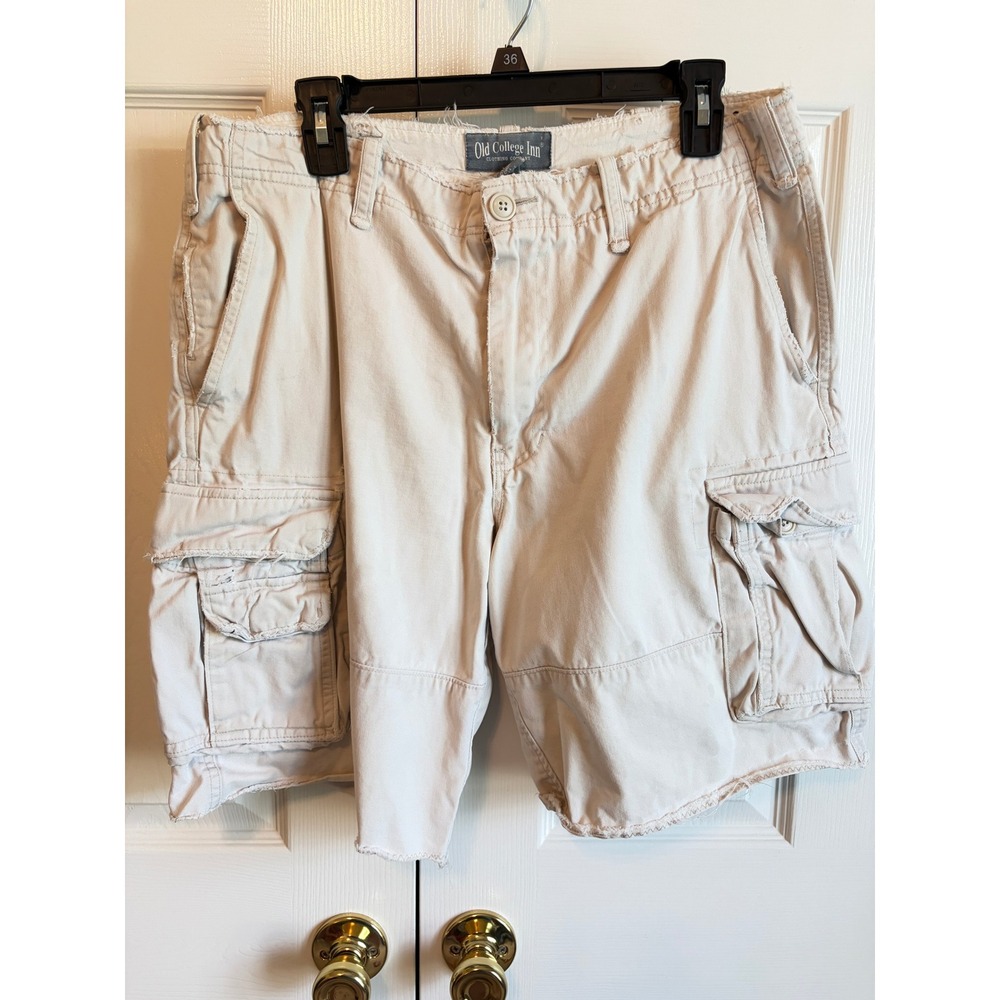 Old College Inn Mens Khaki Cargo Shorts Distressed Frayed Hem Tan Size 36